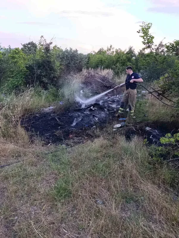 Gönen'de otluk ve çalılık alandaki yangın büyümeden söndürüldü