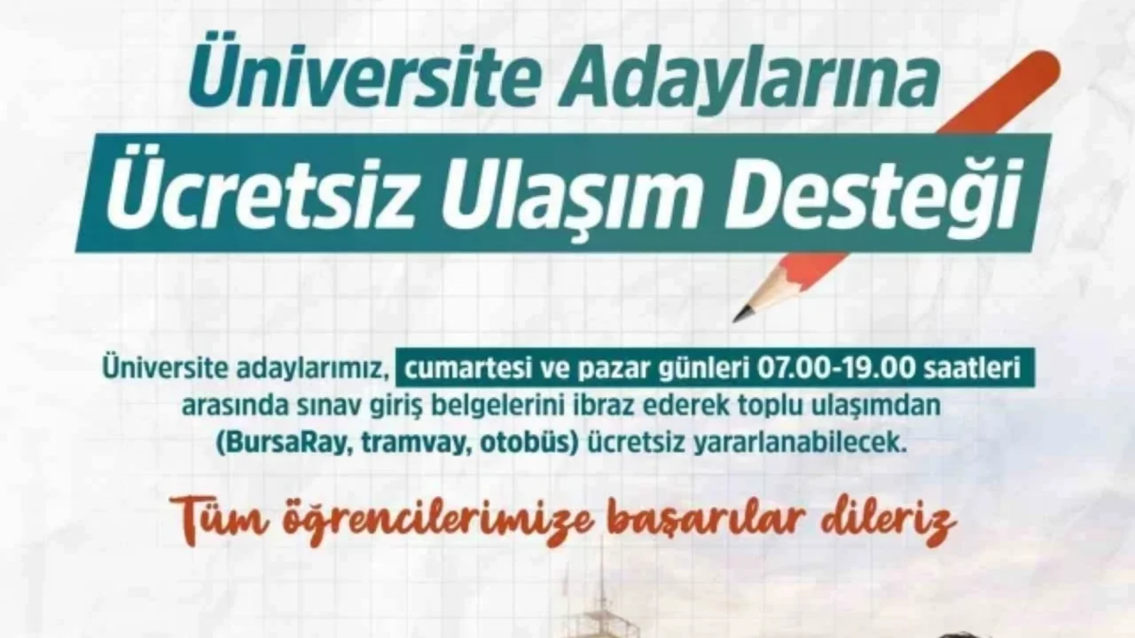 Bursa'da YKS adaylarına 20-21 Haziran'da ücretsiz ulaşım