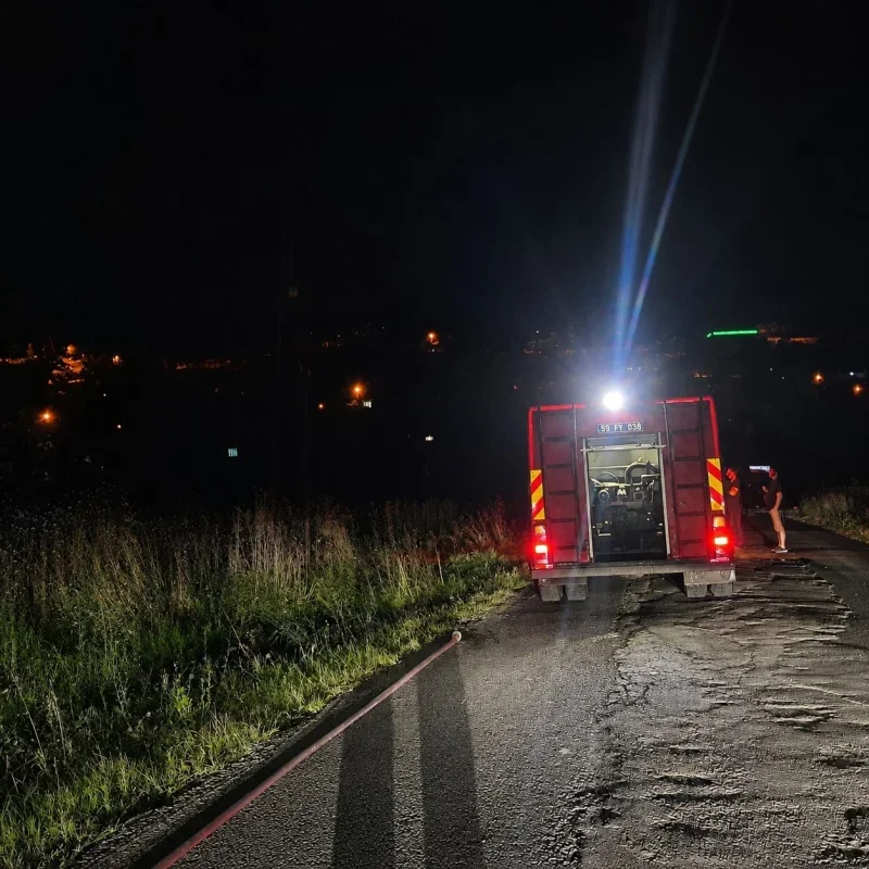 Elektrik direği kıvılcımı Tekirdağ Muratlı'da yangın çıkardı