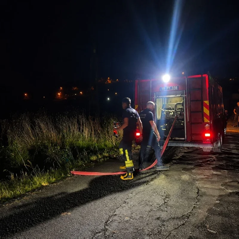 Elektrik direği kıvılcımı Tekirdağ Muratlı'da yangın çıkardı