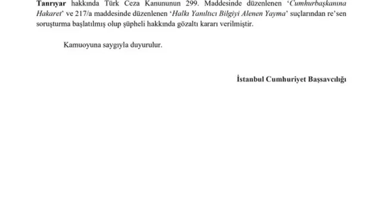 Tamar Tanrıyar hakkında sosyal medya paylaşımlarına gözaltı kararı