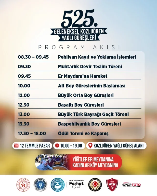 Kestel Belediyesi Kozluören Yağlı Güreşleri 12 Temmuz'da