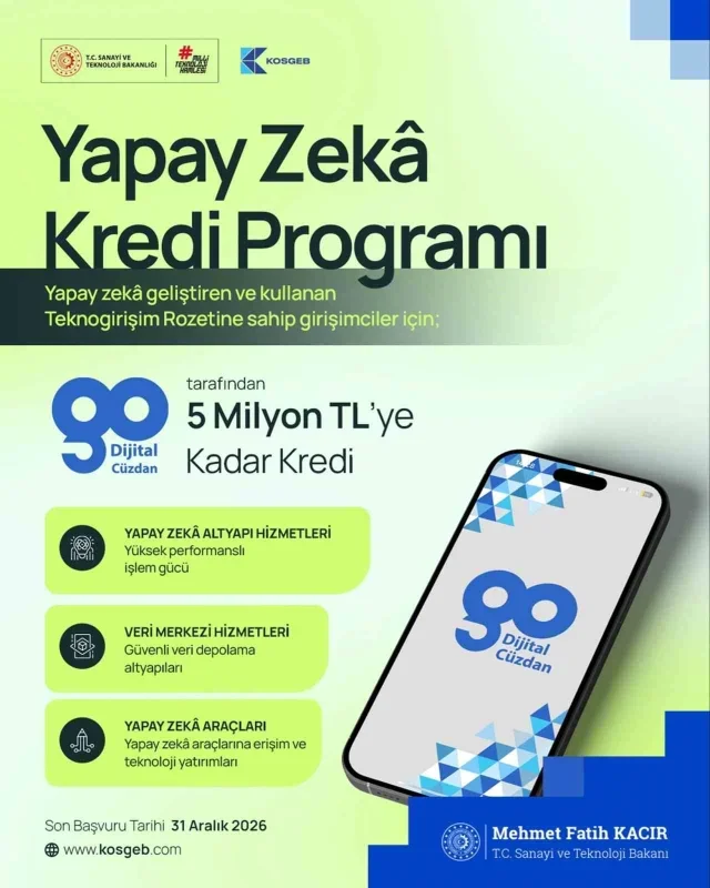 Yapay zeka girişimlerine KOSGEB'den 5 milyon TL kredi desteği