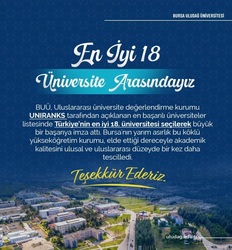 BUÜ, Türkiye'nin en iyi 18 üniversitesi arasında yer aldı