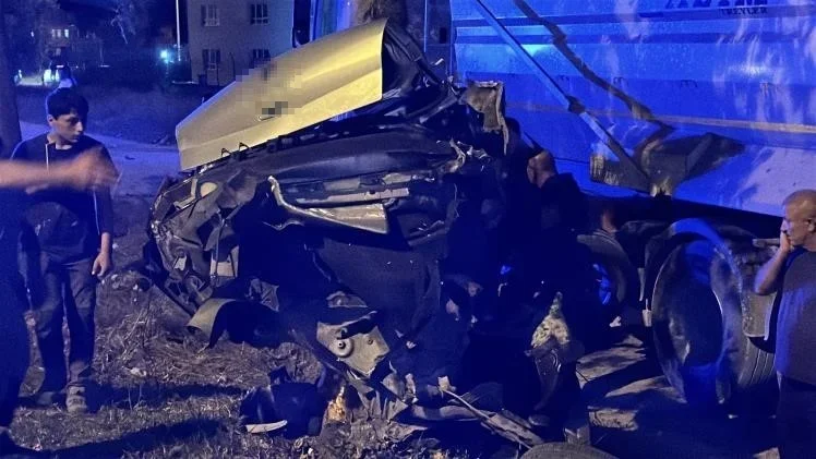 Sakarya Erenler'de otomobil ağaca çarptı, ikiye bölündü