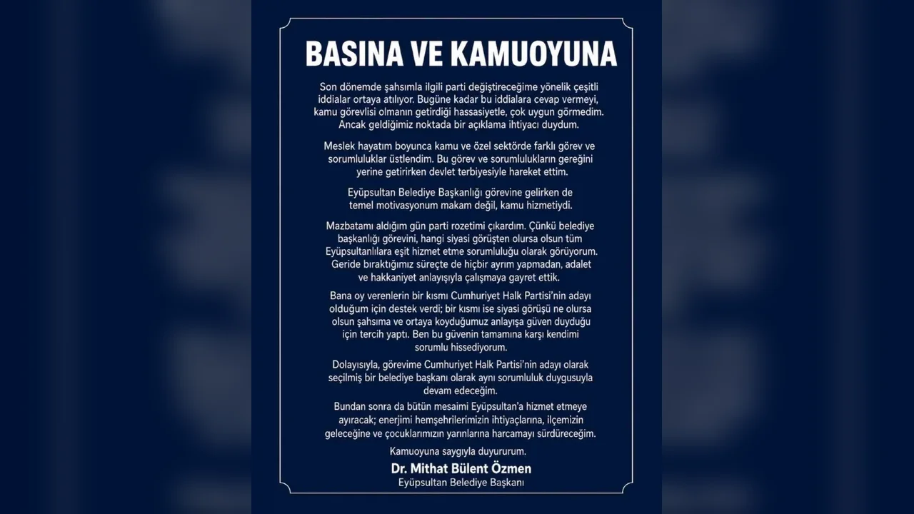 Eyüpsultan Belediye Başkanı Özmen'den parti değişikliği iddialarına yanıt
