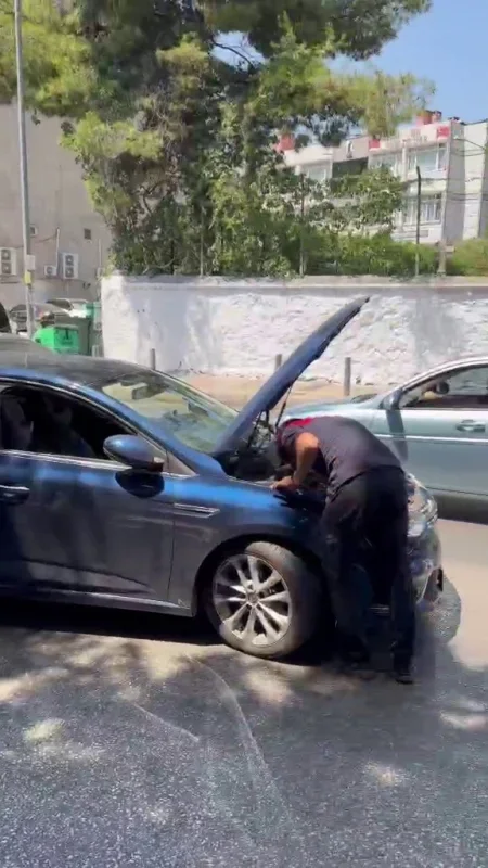 Bornova'da yavru kedi aracın motor boşluğuna girince kurtarıldı