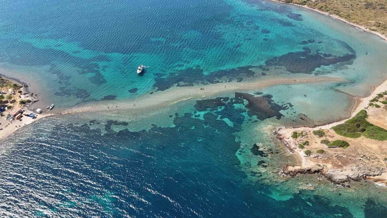 Cunda Adası ile Maden Adası arasında denizden yürüyerek geçiş