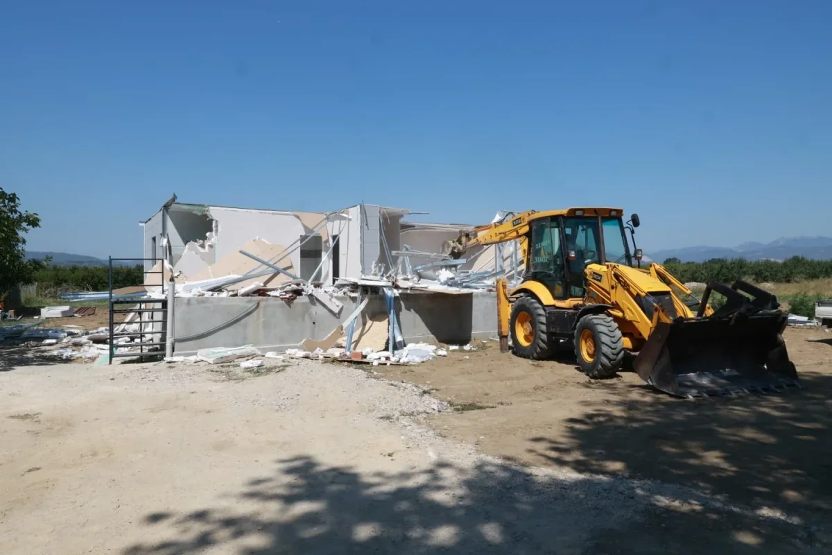 Osmangazi'de kaçak bina yıkıldı, bodrumdan kedi ve yavruları kurtarıldı