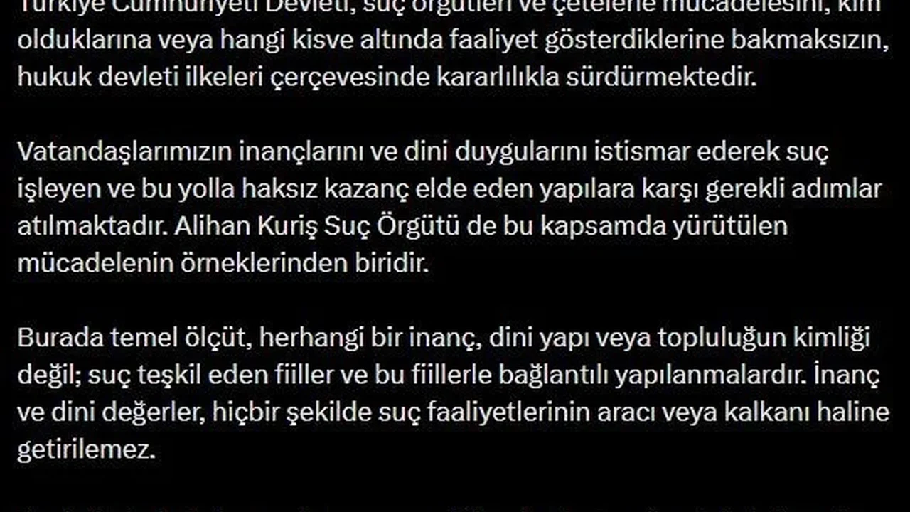 Bakan Gürlek: İnanç, suç faaliyetlerine kalkan olamaz