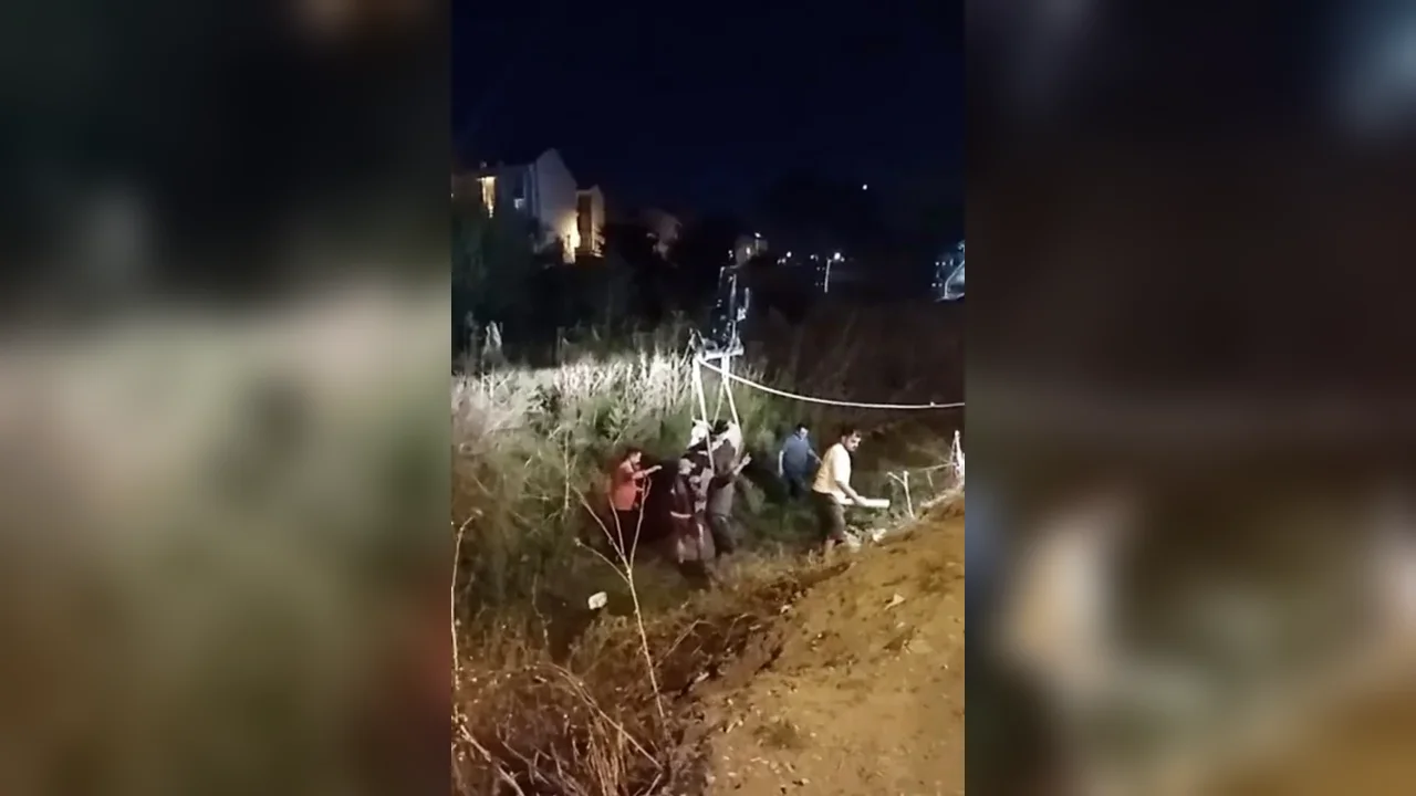 Arnavutköy'de iş makineli inek kurtarma operasyonu