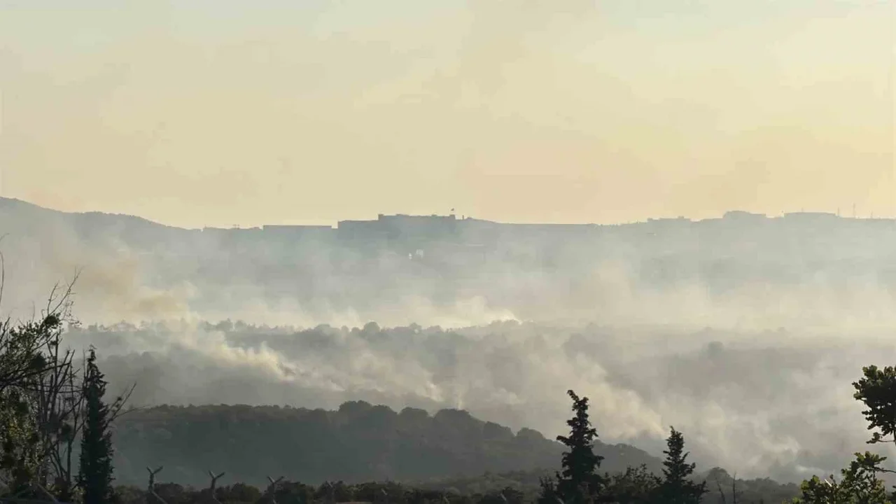 Gebze'deki orman yangını havadan görüntülendi