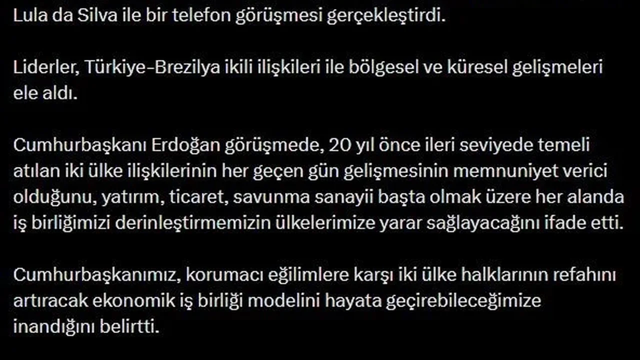 Erdoğan, Brezilya Devlet Başkanı Lula da Silva ile görüştü