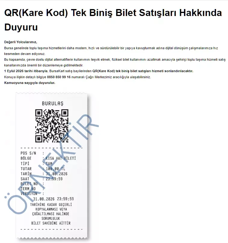 Bursa’da toplu ulaşımda yeni dönem: Kağıt QR bilet satışı kaldırılıyor