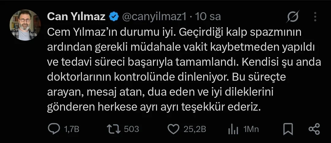 Cem Yılmaz'ın sağlık durumu iyi: Doktorlardan açıklama