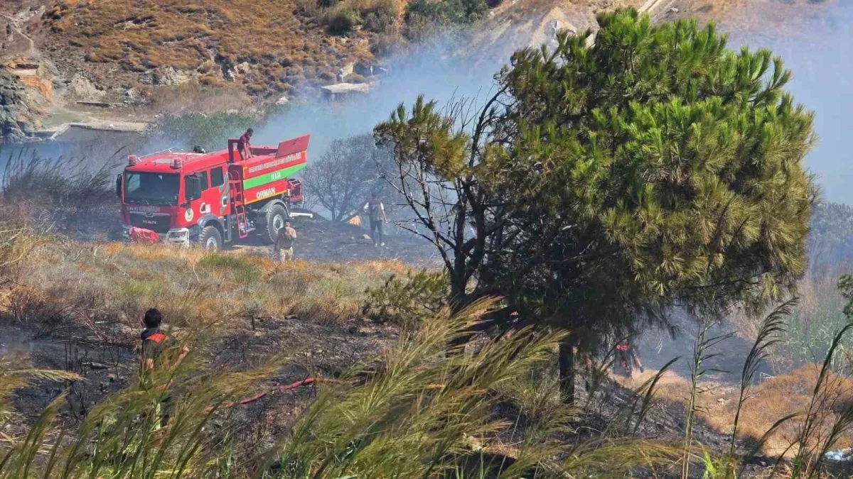 Bandırma'da rüzgarın büyüttüğü yangına helikopterle müdahale