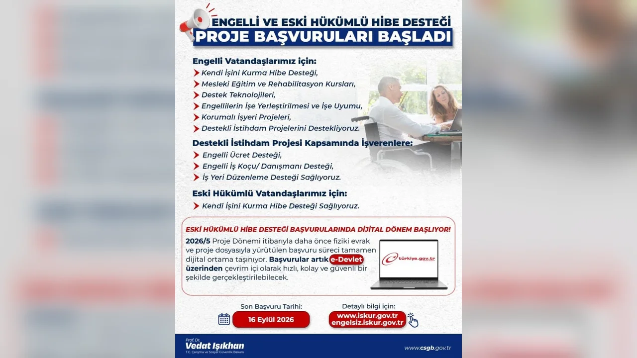 Engelli ve eski hükümlü hibe desteği başvuruları başladı