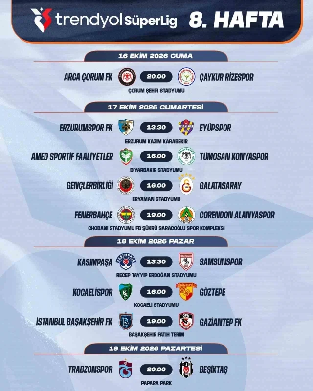 Trendyol Süper Lig'de 7-16. hafta maç programı açıklandı