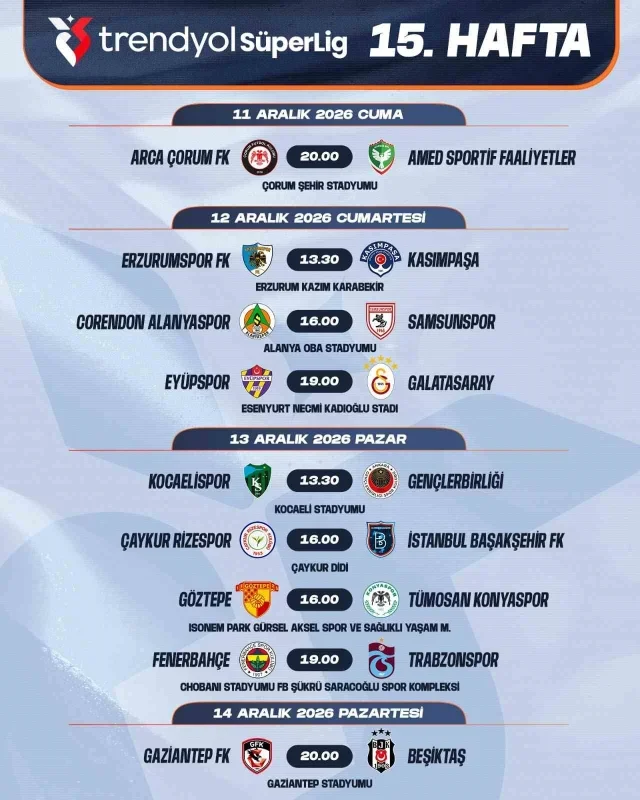 Trendyol Süper Lig'de 7-16. hafta maç programı açıklandı