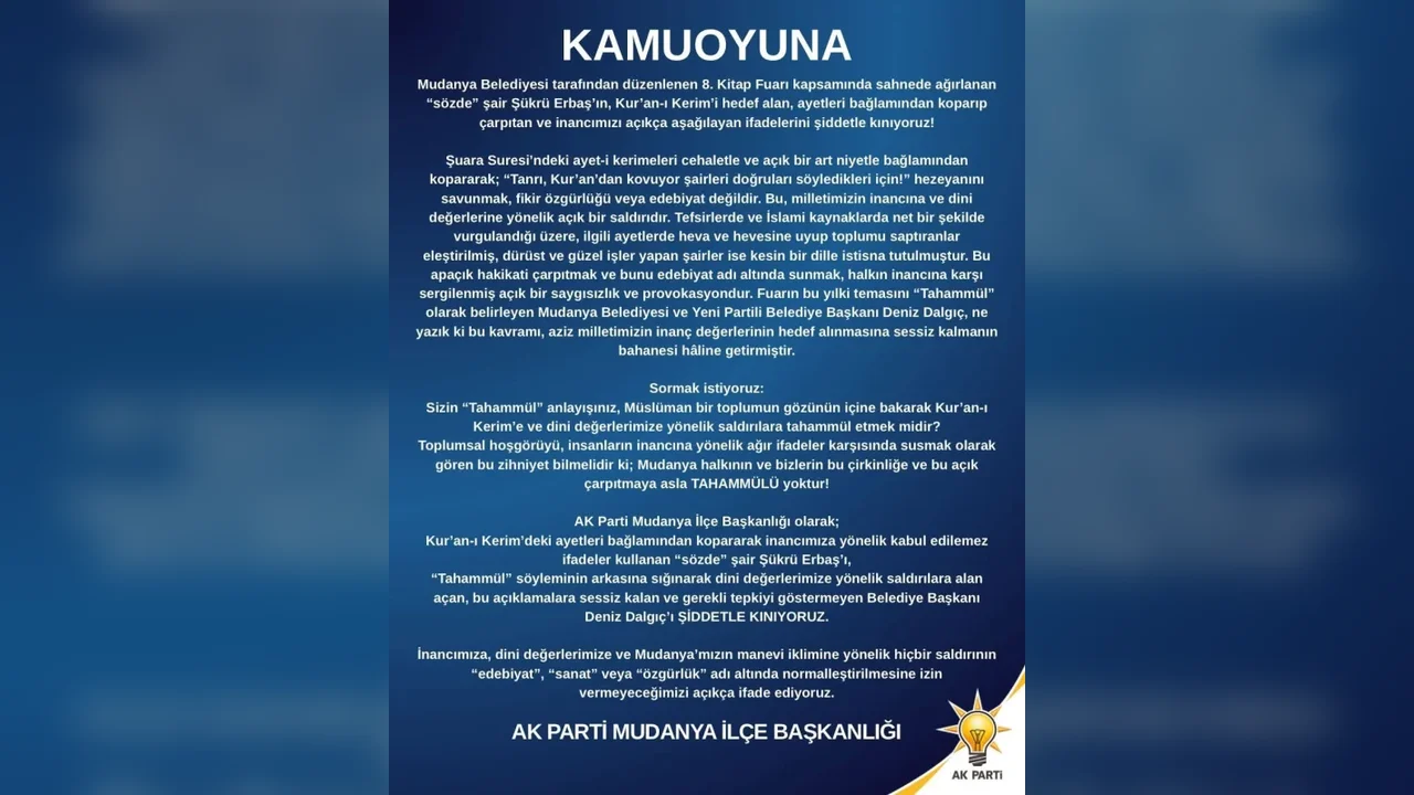 Şükrü Erbaş'ın Şuara Suresi sözlerine Mudanya'da tepki