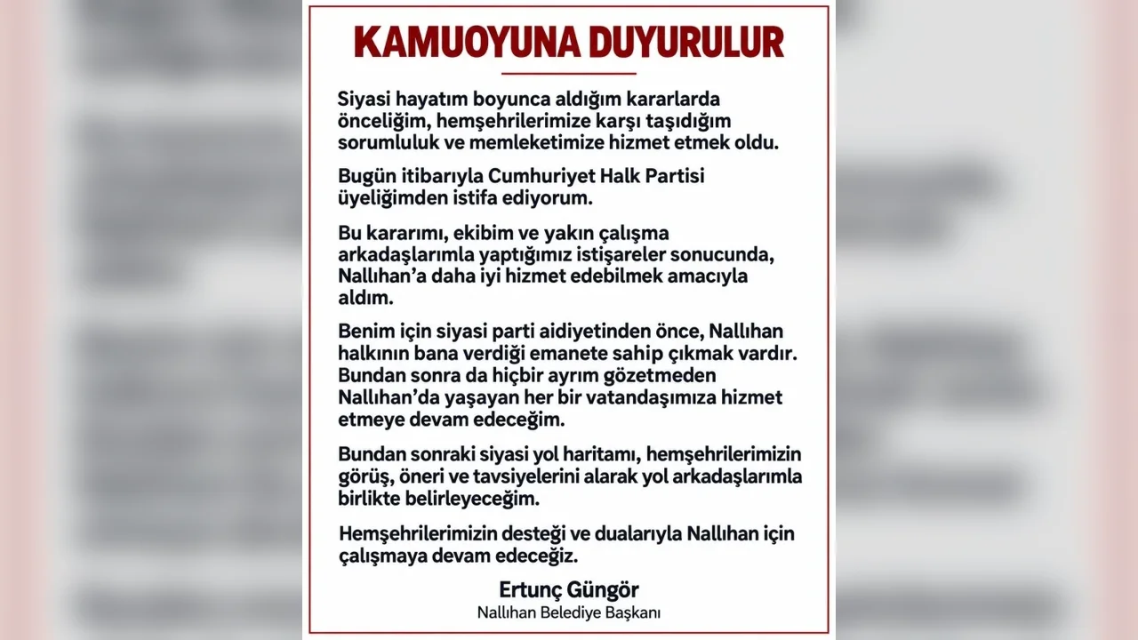 Nallıhan Belediye Başkanı Ertunç Güngör CHP'den istifa etti