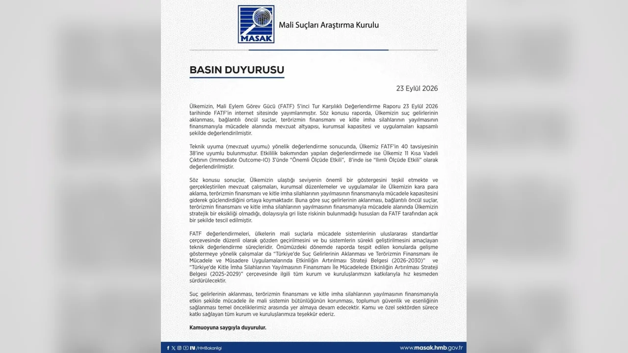 MASAK: Türkiye, FATF'in 40 tavsiyesinin 38'ine uyumlu