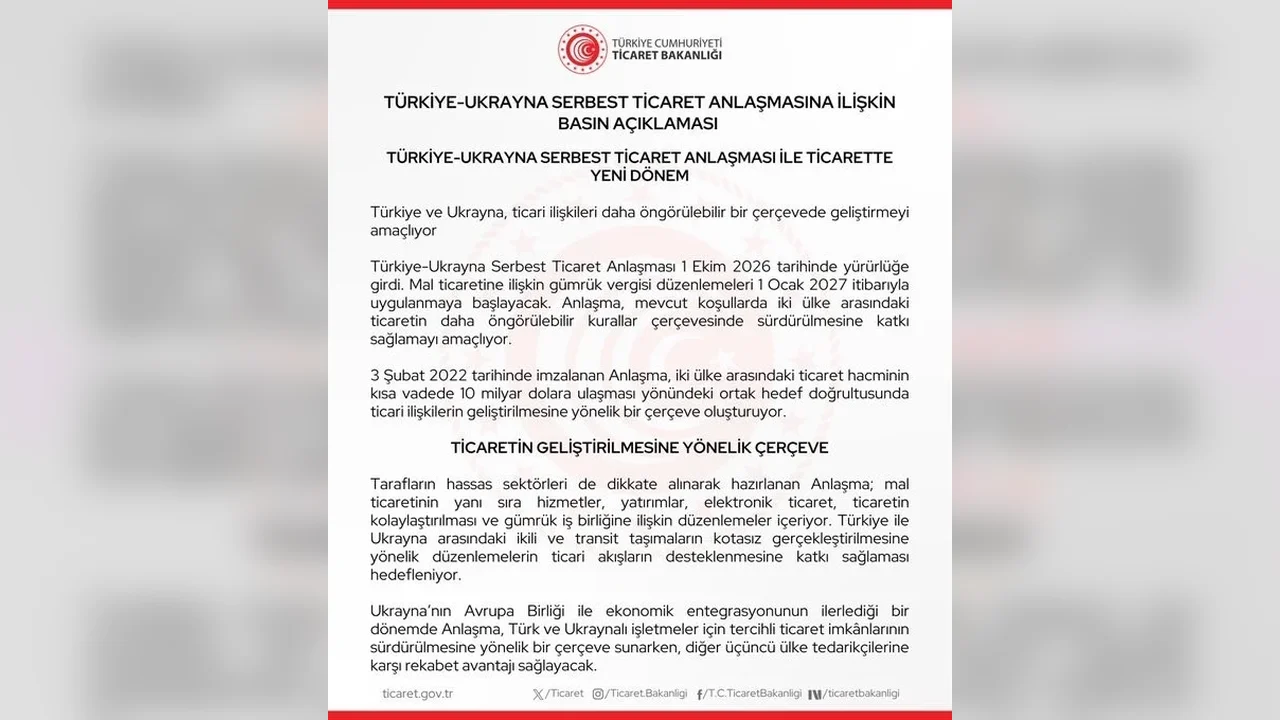 Türkiye-Ukrayna Serbest Ticaret Anlaşması yürürlüğe girdi