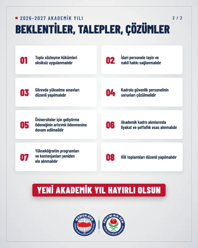 Eğitim-Bir-Sen'den 2026-2027 akademik yılı için 7 talep
