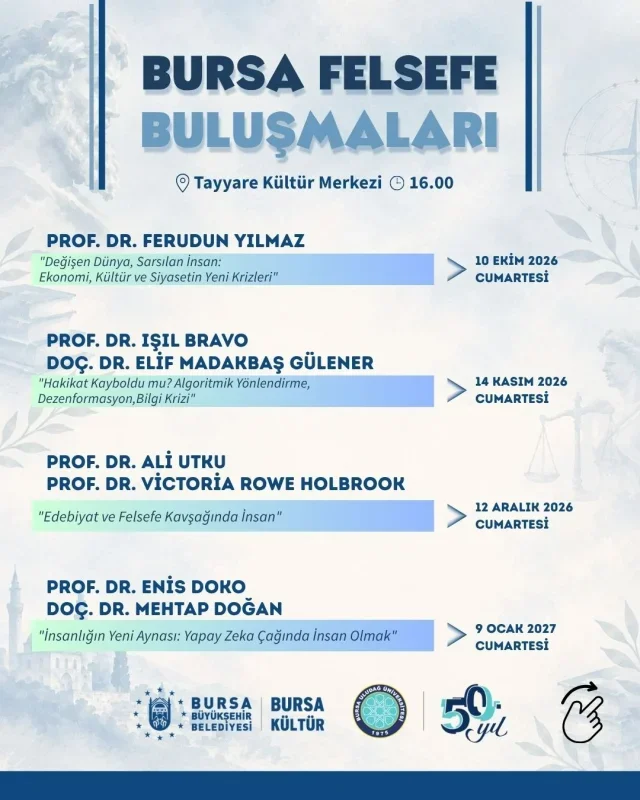 Bursa Felsefe Buluşmaları 10 Ekim'de Tayyar Kültür Merkezi'nde