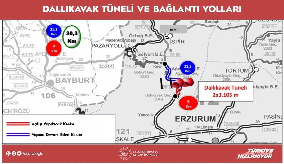 Dallıkavak Tüneli 16 Ekim'de hizmete açılıyor