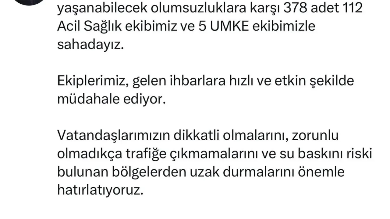 İstanbul'da sağanakta 378 sağlık ve 5 UMKE ekibi sahada