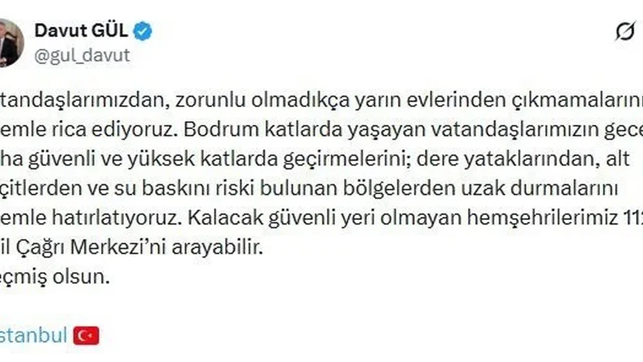 İstanbul Valisi Davut Gül'den evde kalın uyarısı