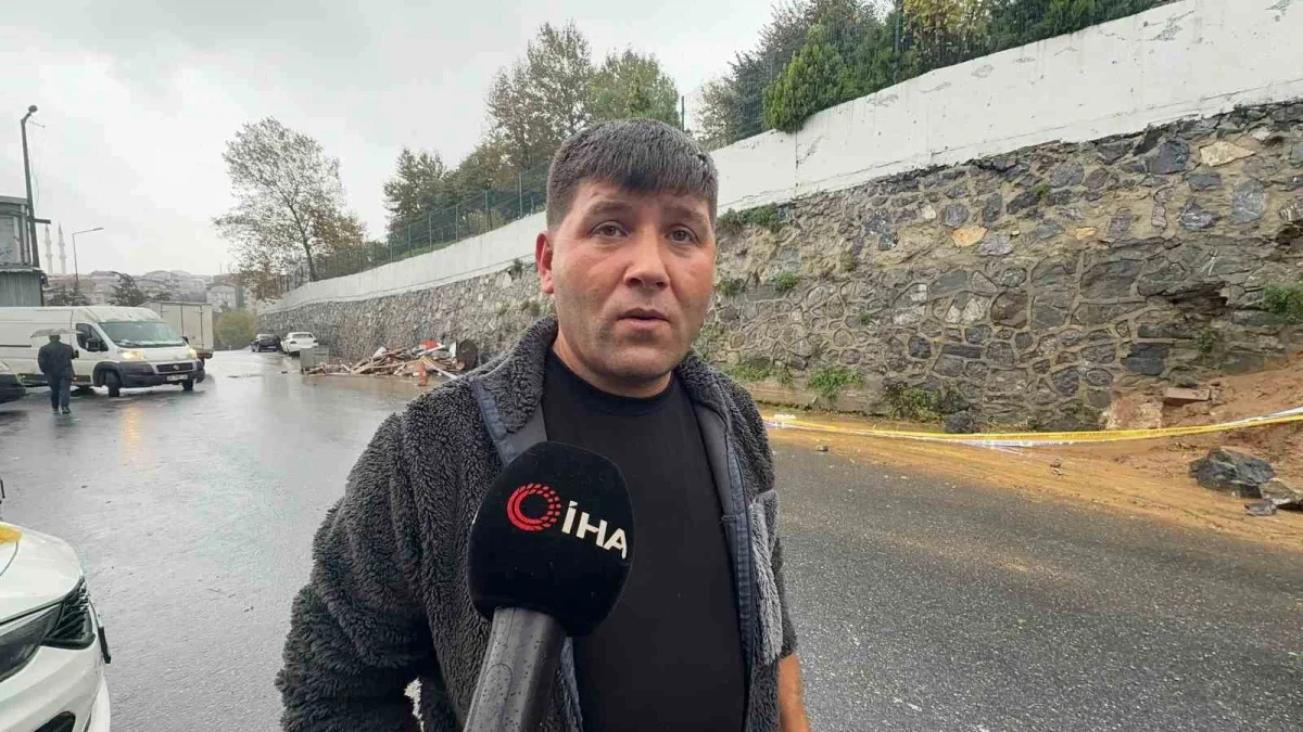 Sultangazi'de istinat duvarı çöktü, otomobil enkazda