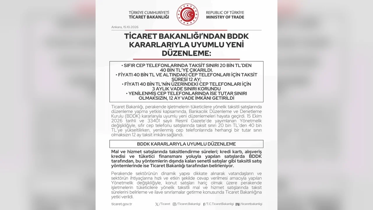 Cep telefonu taksit sınırı 40 bin liraya yükseldi