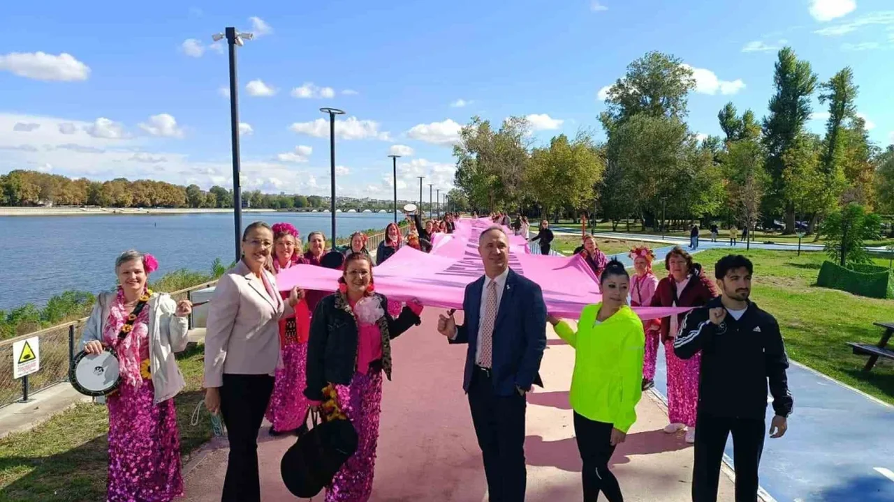 Edirne'de meme kanseri için 18 metrelik pembe afiş