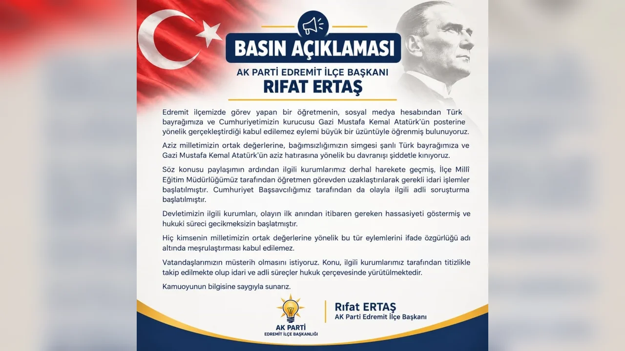 Edremit'te öğretmenin eylemine Rıfat Ertaş'tan tepki
